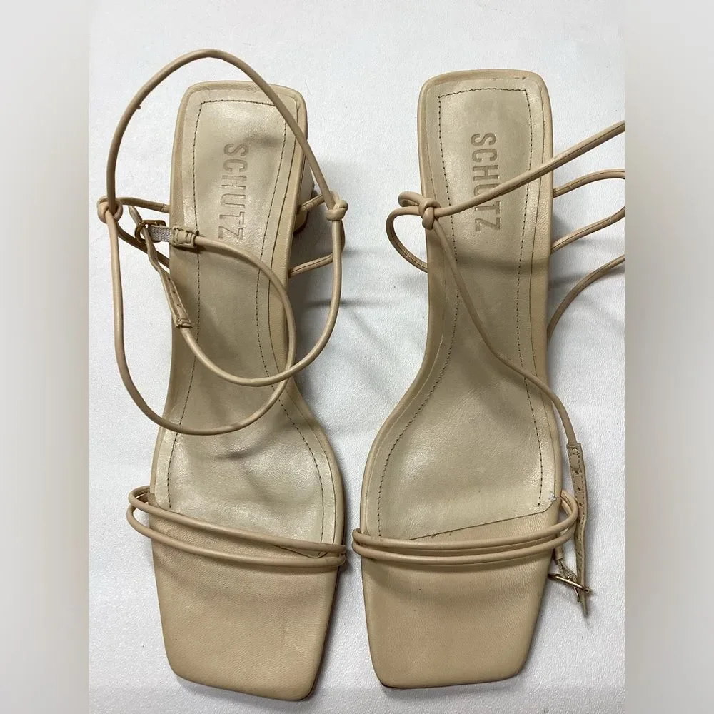 Schutz‎ Pompeii Beige Mid Ankle Strappy Sandals Size 9
